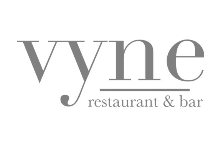 Vyne restaurant & bar logo in gray font. 