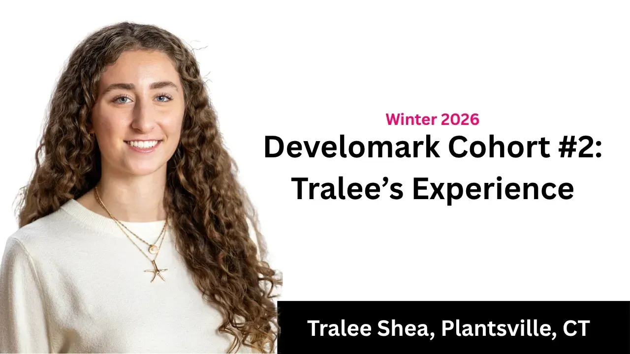 Trainee in white jacket beside text: “Developr Cohort #2: Tralee’s Experience” and “Winter 2025”