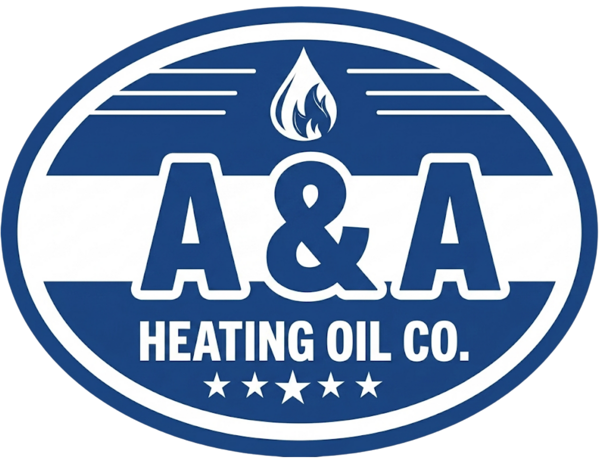 A&A Heating Oil Co. blue-and-white oval logo with flame icon and five stars