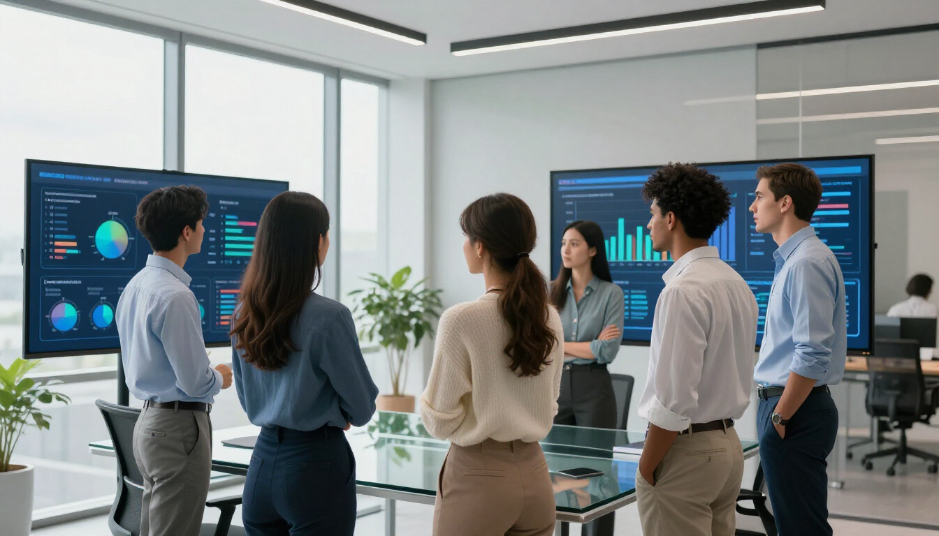 Marketing team analyzing AI data