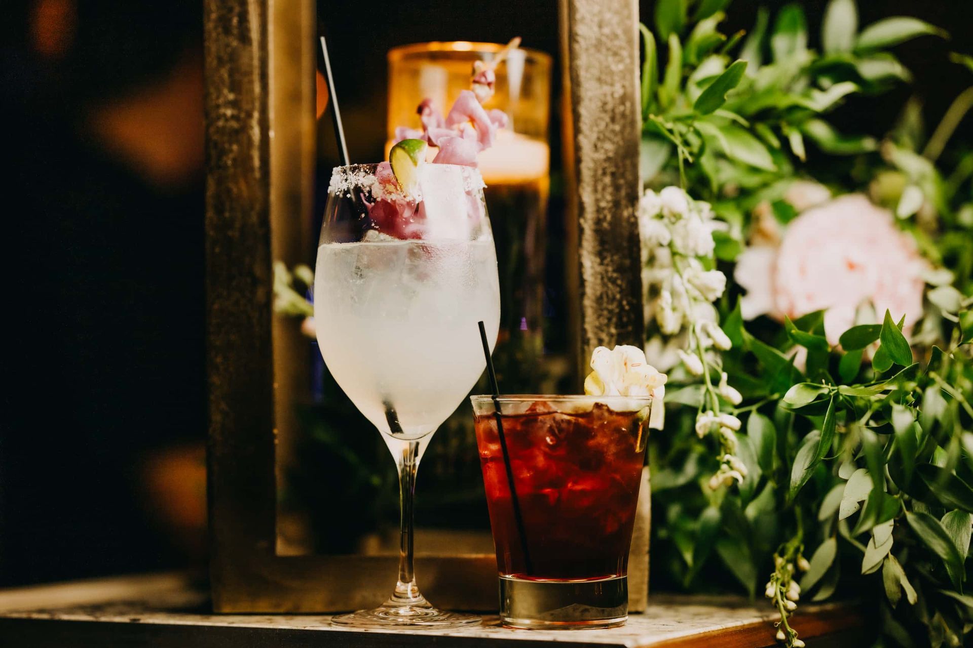 Wedding specialty drink display at The Starting Gate