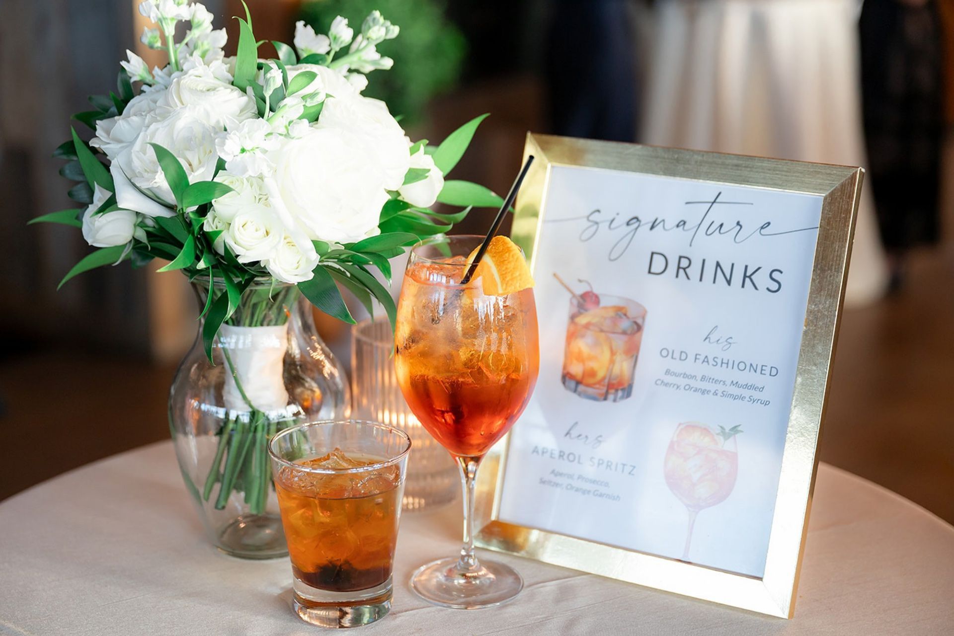 Wedding specialty drink display at The Starting Gate