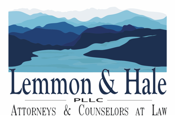 Logo for Lemmon & Hale PLLC, featuring stylized blue mountains over a lake with the firm name and title below.