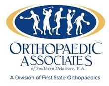 Logo of Orthopaedic Associates: Blue and gold oval with sports figures above text.