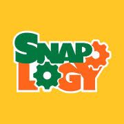 Snapology logo in green and orange on yellow background.
