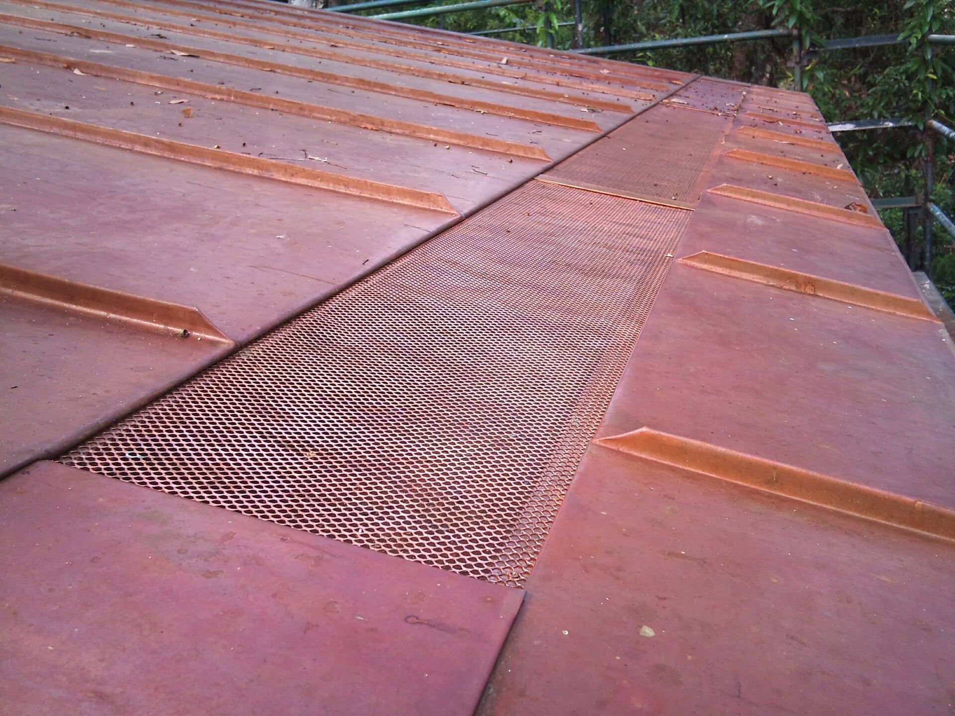 Copper Roof Double Standing Seam & Box Gutter with Custom Leaf Guard
