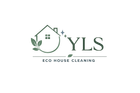 YLS Eco House Cleaning logo with green house and leaves on a white background