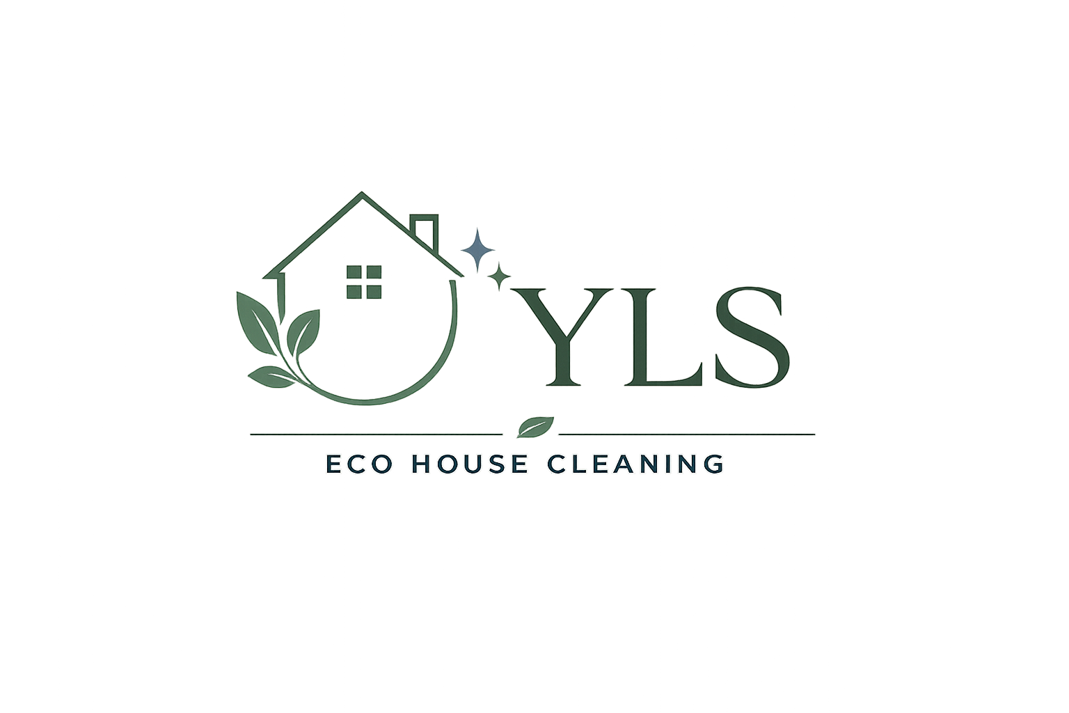 YLS Eco House Cleaning logo with green house and leaves on a white background