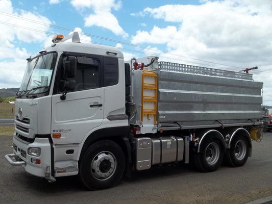 water truck with silver tank