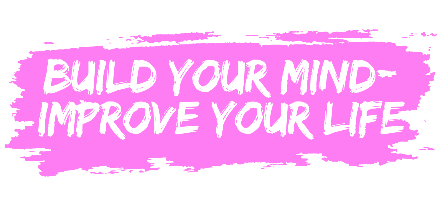 White text on a pink brushstroke: 