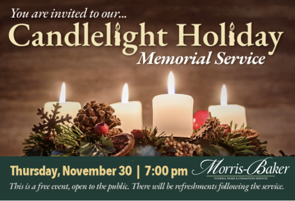 an advertisement for a candlelight holiday memorial service