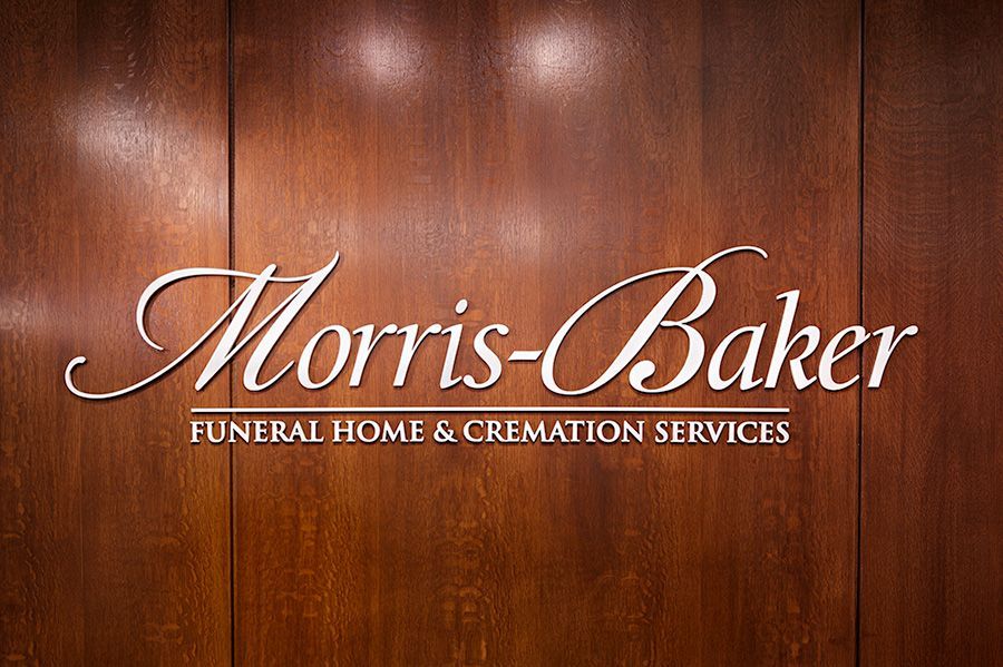 Interior signage at Morris-Baker Funeral Home & Cremation Services location in Johnson City, TN.