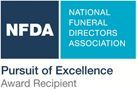 the logo for the national funeral directors association is a pursuit of excellence award recipient .