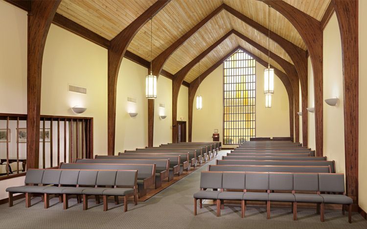 Interior view of the Dogwood Chapel at Morris-Baker Funeral Home & Cremation Services location in Johnson City, TN.