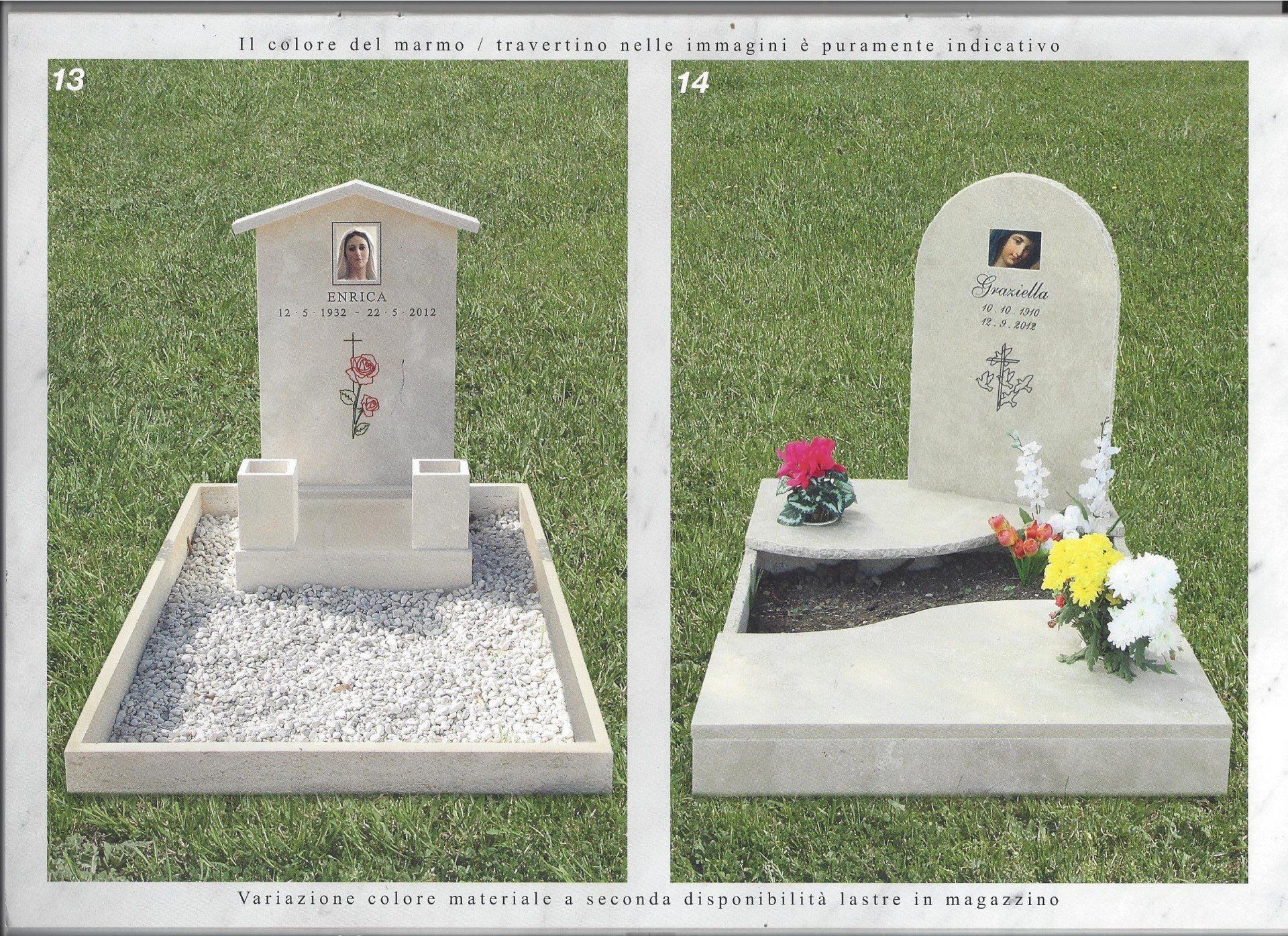 monumenti commemorativi in marmo con fiori