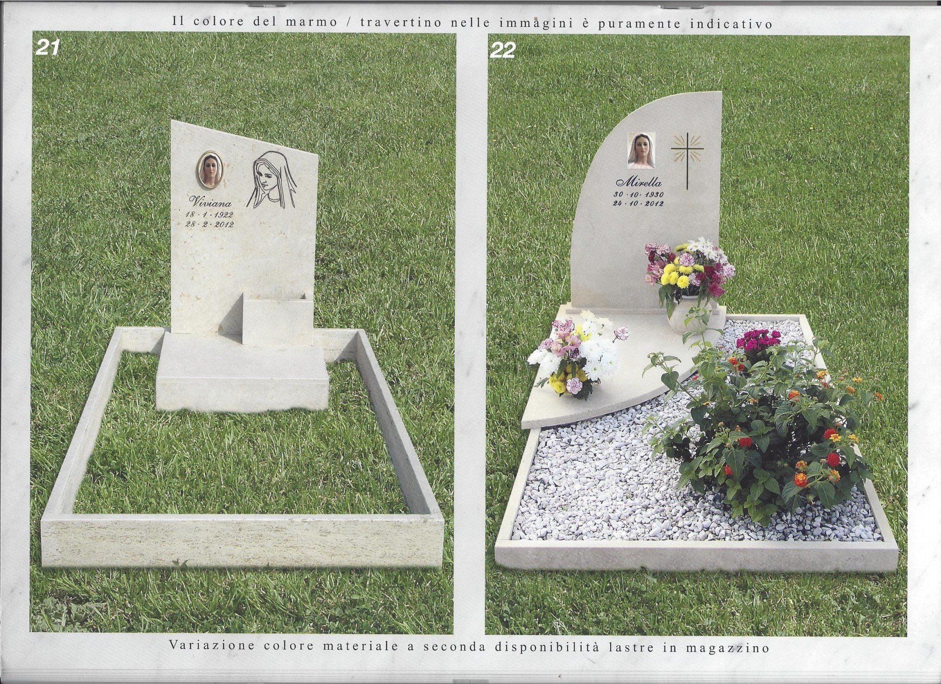 tomba in marmo grigio con fiori