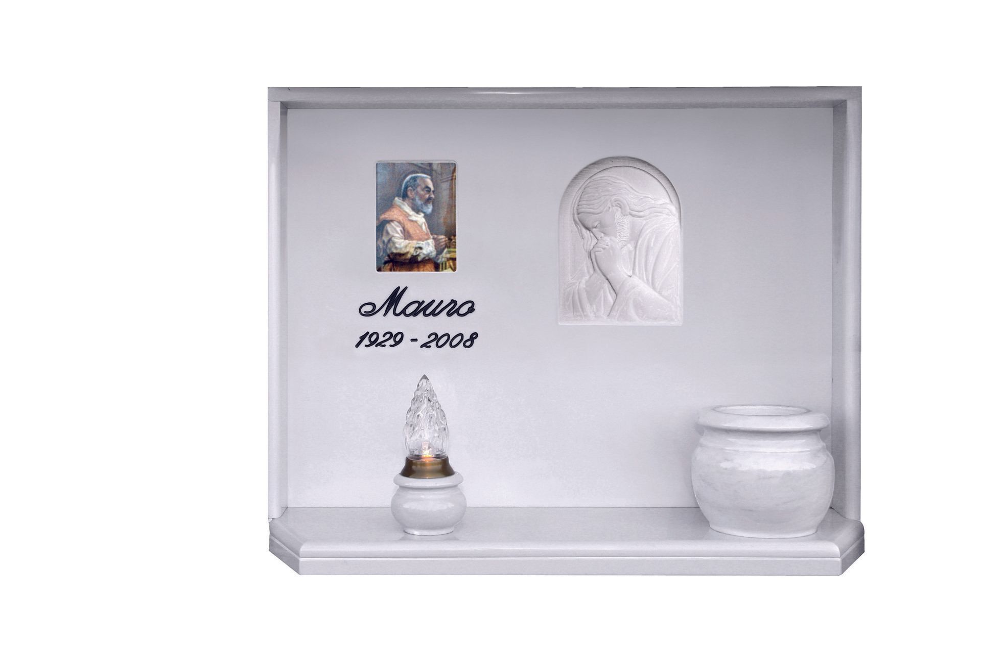 lapide bianca con portafiori