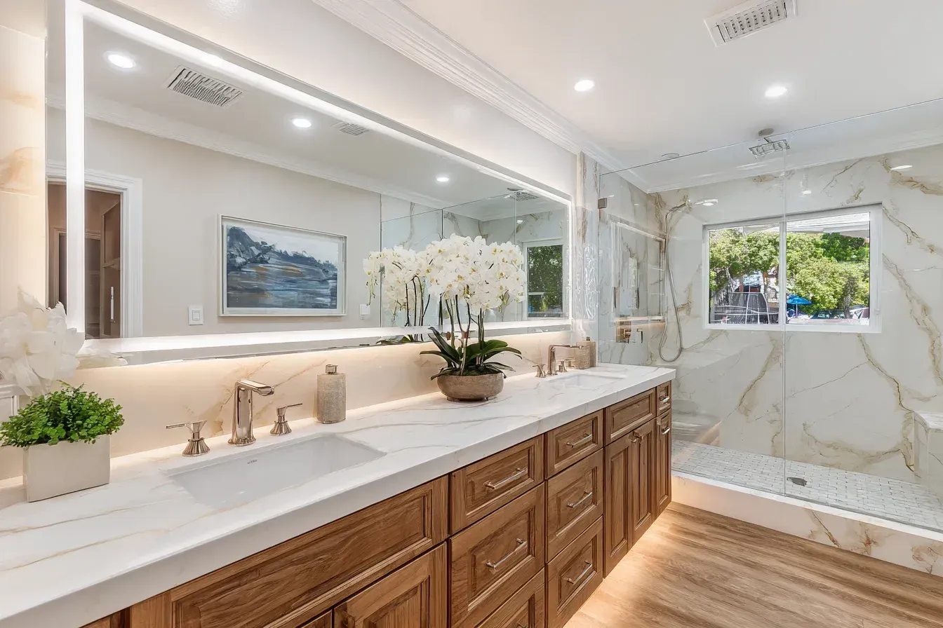 Bathroom renovations Burnaby BC with heated porcelain floors, quartz slab shower surrounds, LED vanity mirrors, and premium Schluter Kerdi waterproof assemblies.
Burnaby bathroom renovation specialists installing frameless shower partitions, polished ceramic tile walls, and Moen rainfall multi-jet systems.
Bathroom remodeling Burnaby Heights with quartz slab vanities, large-format porcelain flooring, and fully waterproofed walk-in shower construction.