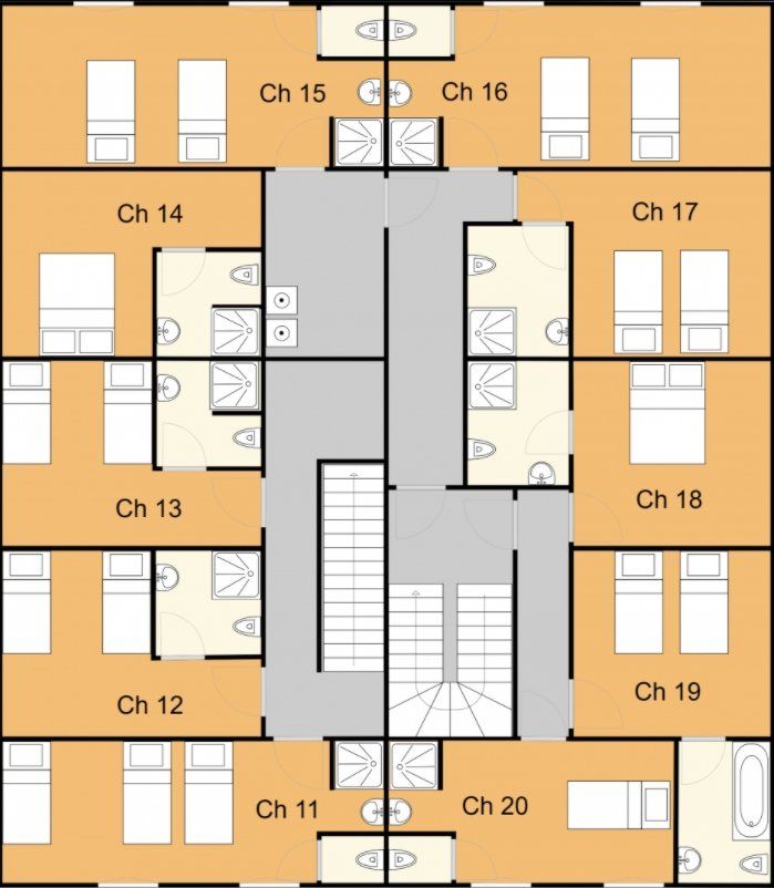 Plattegrond van groepsverblijven 