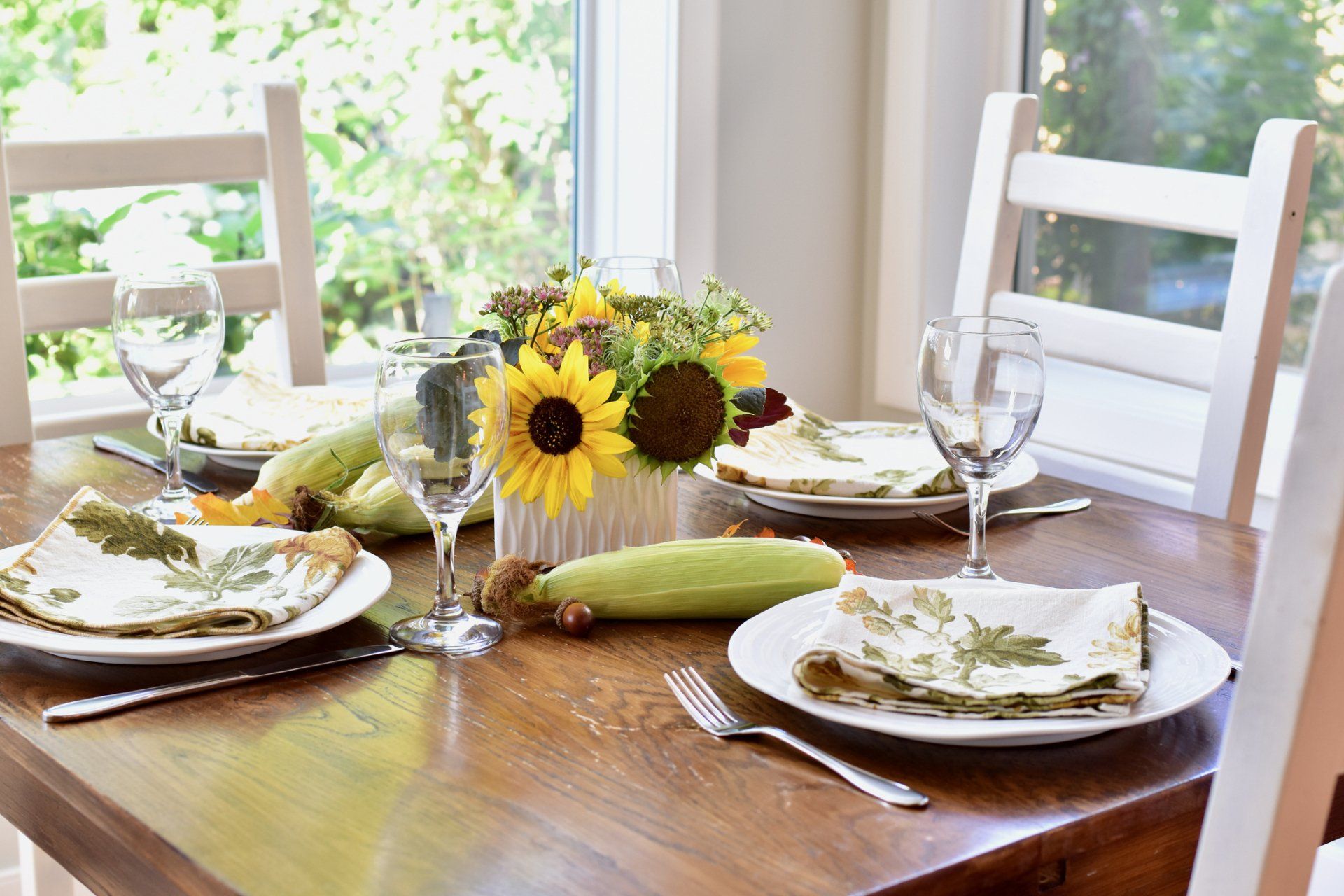 Sunflowers on Dinner Table Photo