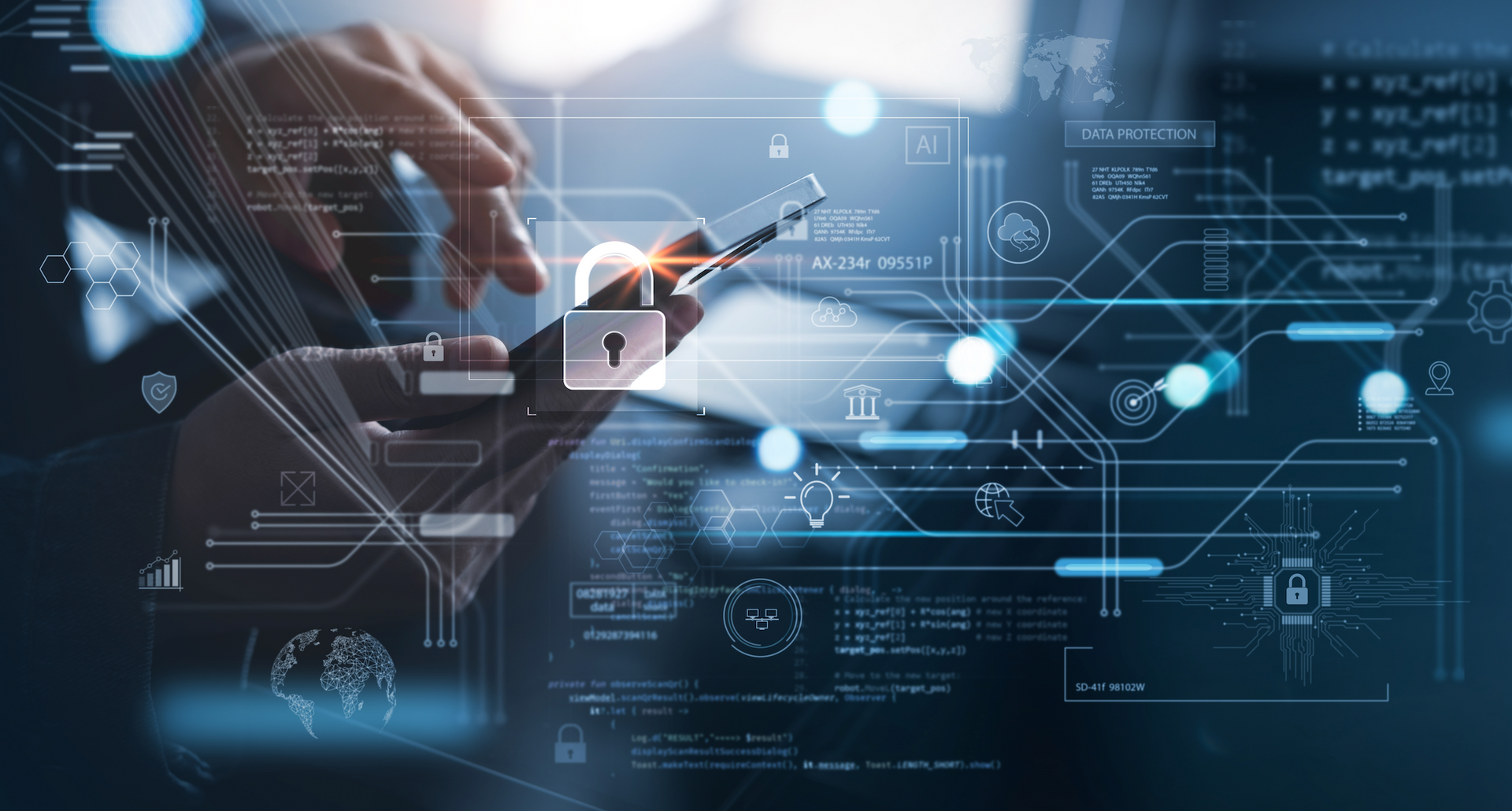 A person is using a tablet computer with a padlock on it.