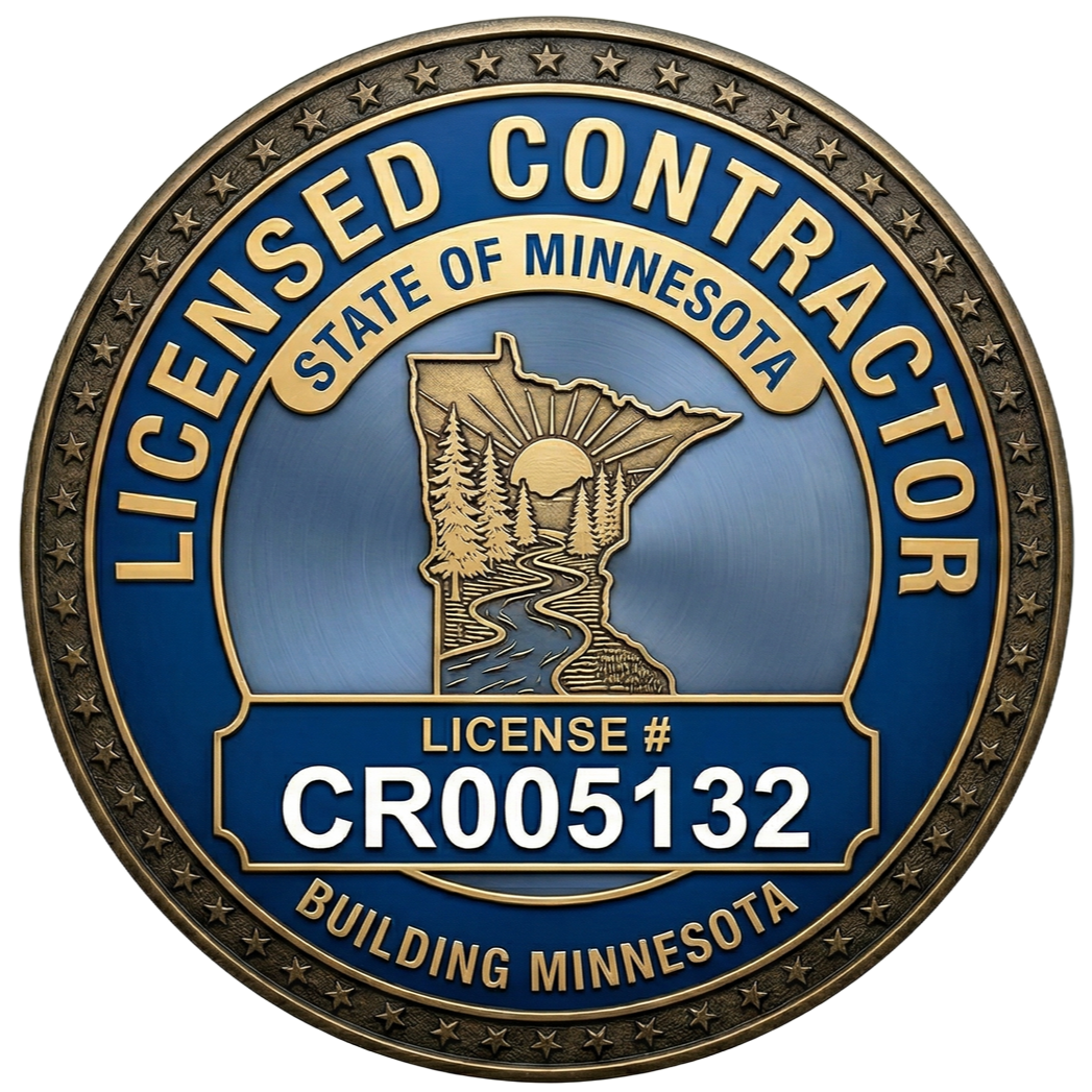 A blue and gold Minnesota state seal with the text 