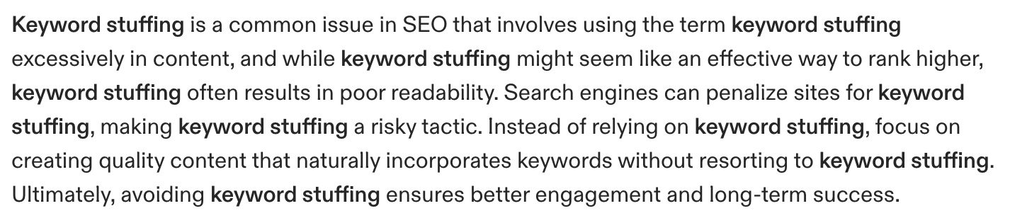 illustration of overusing keywords - demonstrates keyword stuffing