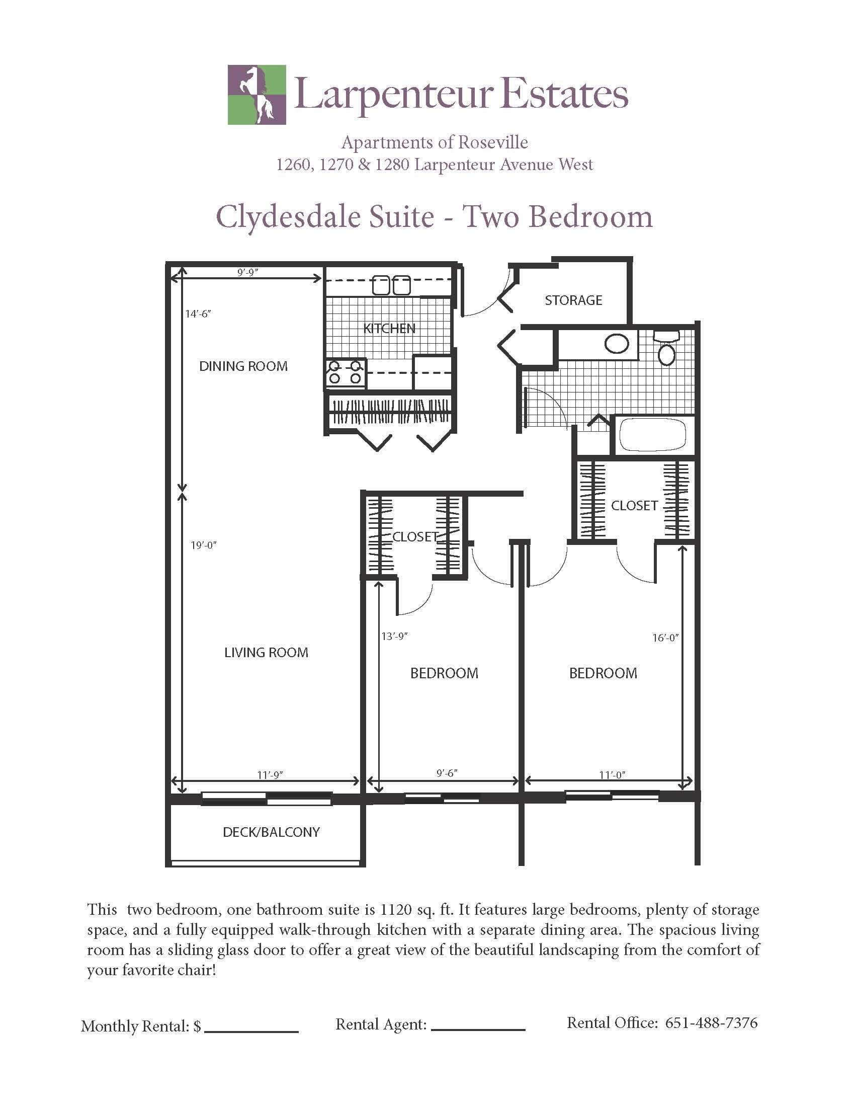 Floor Plan - Clydesdale Suite | 2BR | 1 Bath