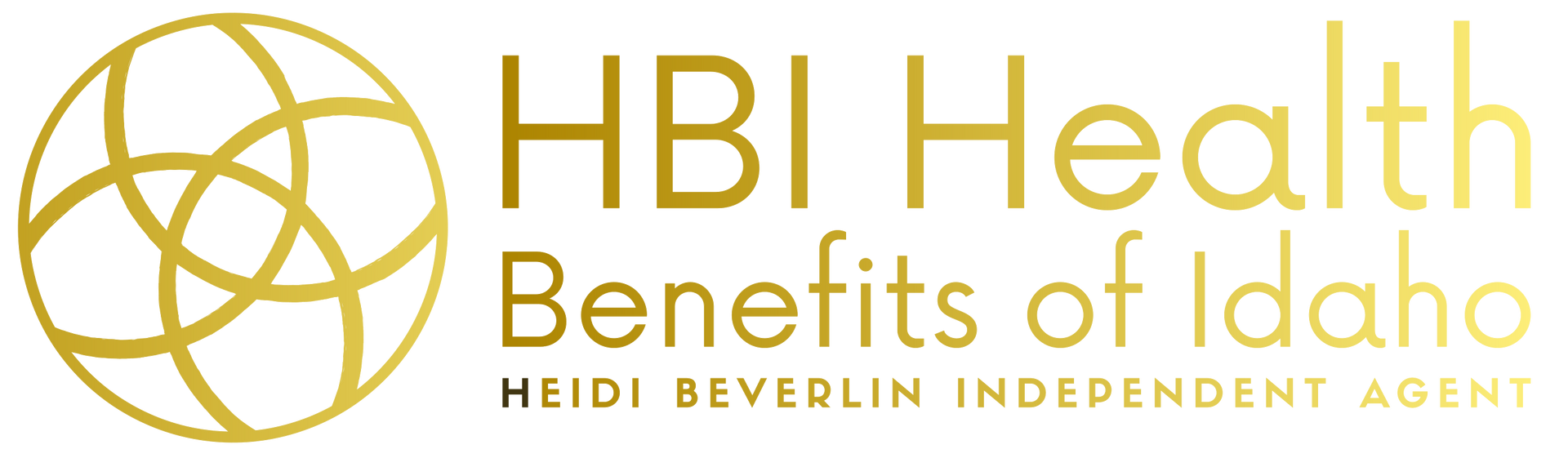 Gold logo for HBI Health Benefits of Idaho; gold globe, gold text on white background.