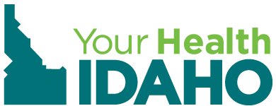 Logo for Your Health Idaho featuring the outline of Idaho in teal and the words "Your Health IDAHO" in green and blue.
