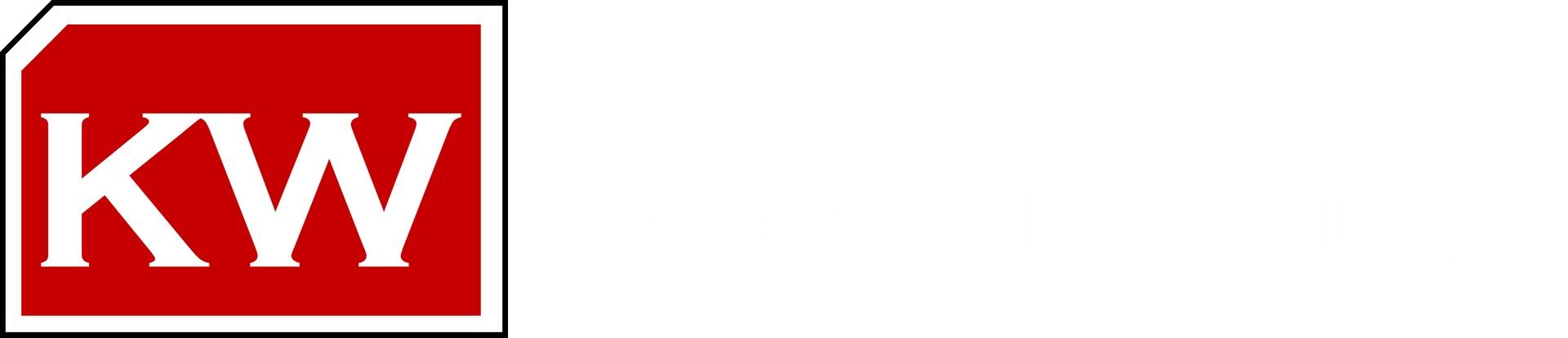 A red and white kw logo on a white background