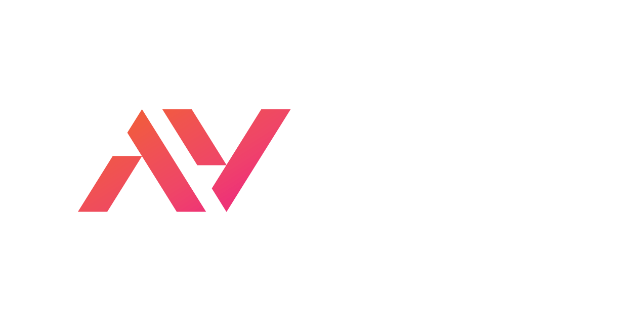 Red and pink stylized AV logo on a white background