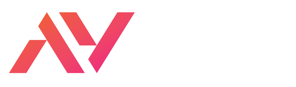 Pink geometric logo on a white background