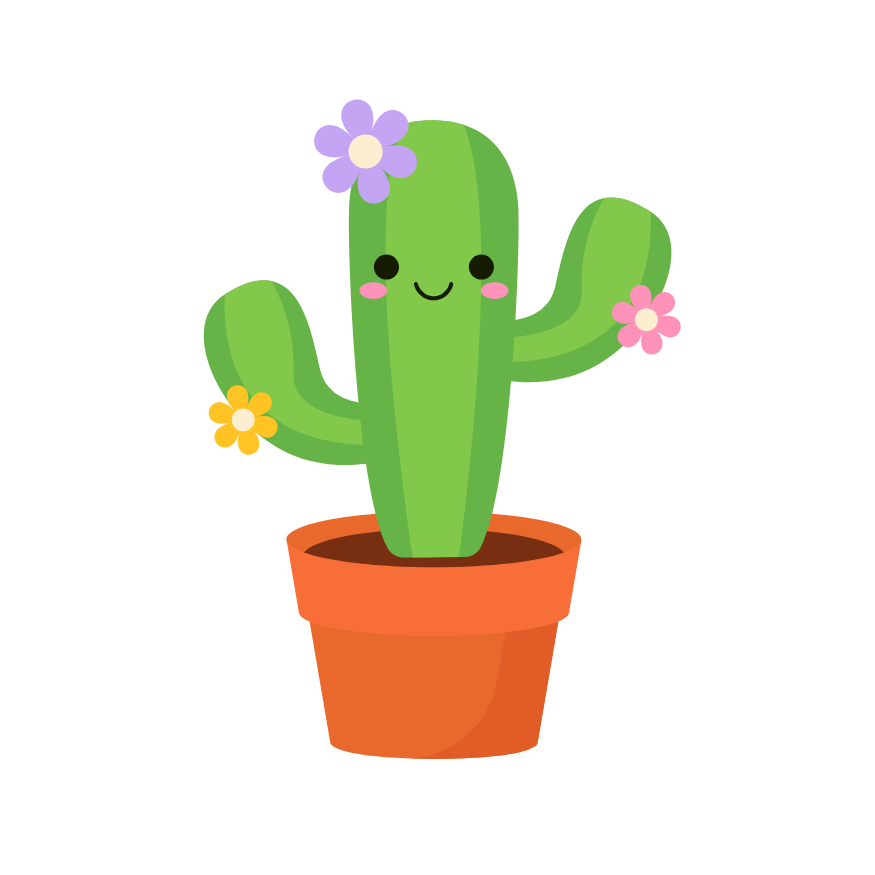 A cactus in a pot with a flower on its head.