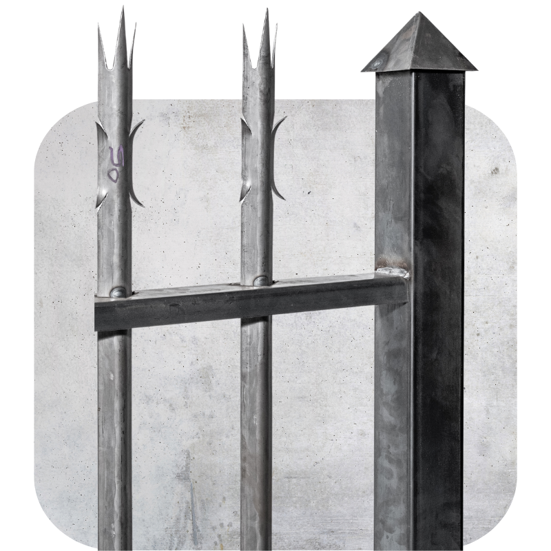 a section of palisade fence with spikes