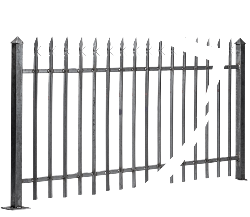 a black and white photo of a wrought iron fence on a white background.
