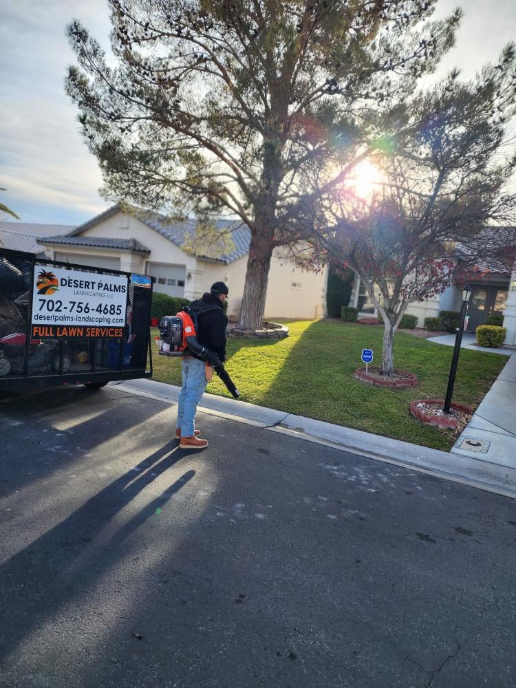 A person using a leaf blower on a lawn, in front of a house.