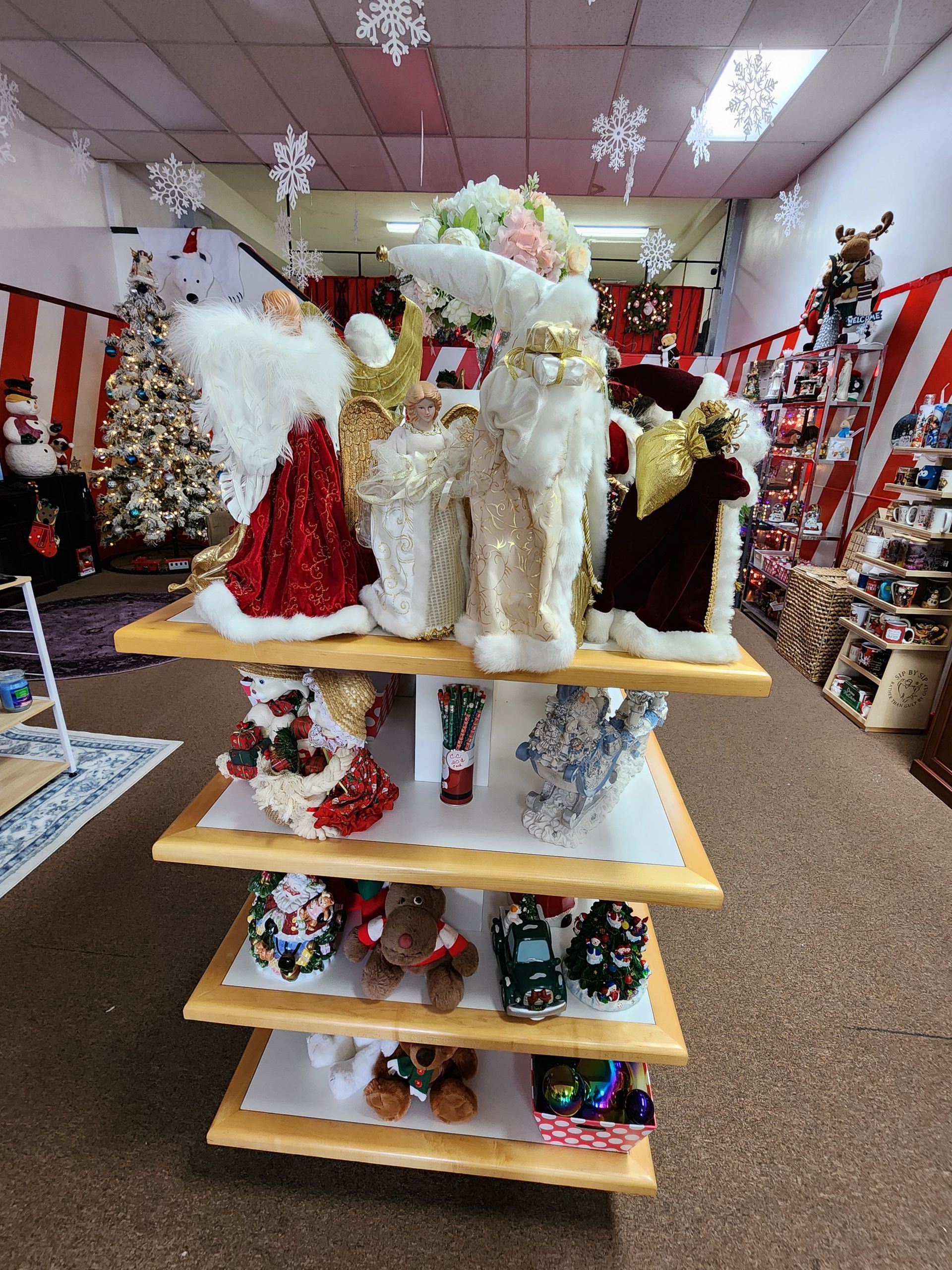 A display of christmas decorations in a store
