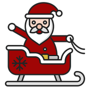Santa claus is riding in a sleigh with a snowflake on it.