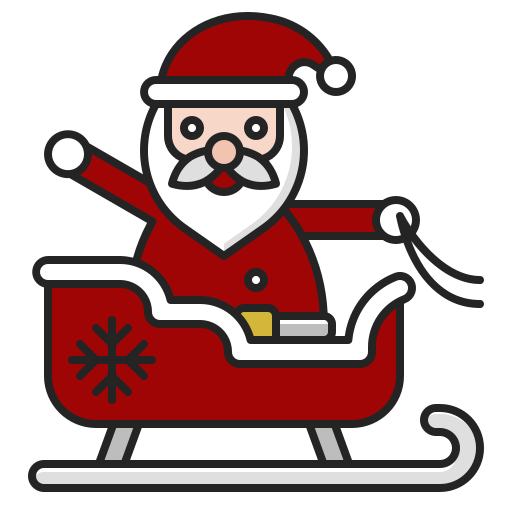 Santa claus is riding in a sleigh with a snowflake on it.