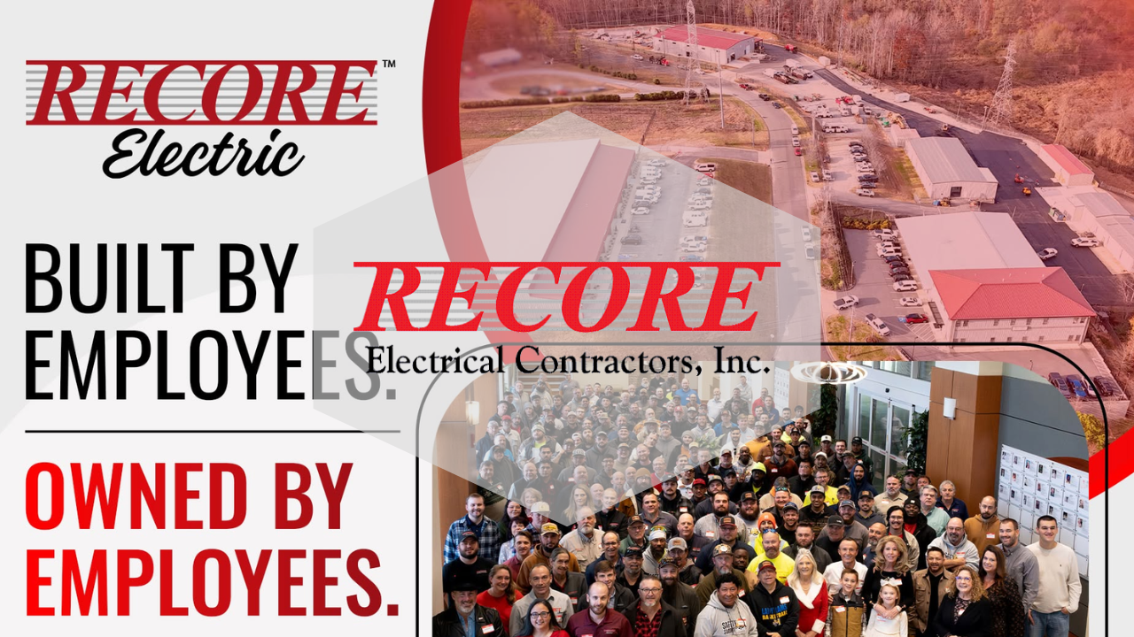 Recore Electric ad with large crowd photo and text: “Built by employees. Owned by employees.”