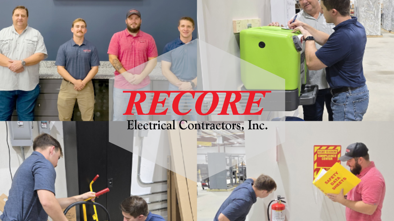 RECORE Electrical Contractors team collage with workers installing and inspecting electrical systems