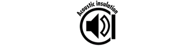 Acoustic insulation logo with a speaker icon inside a circular emblem