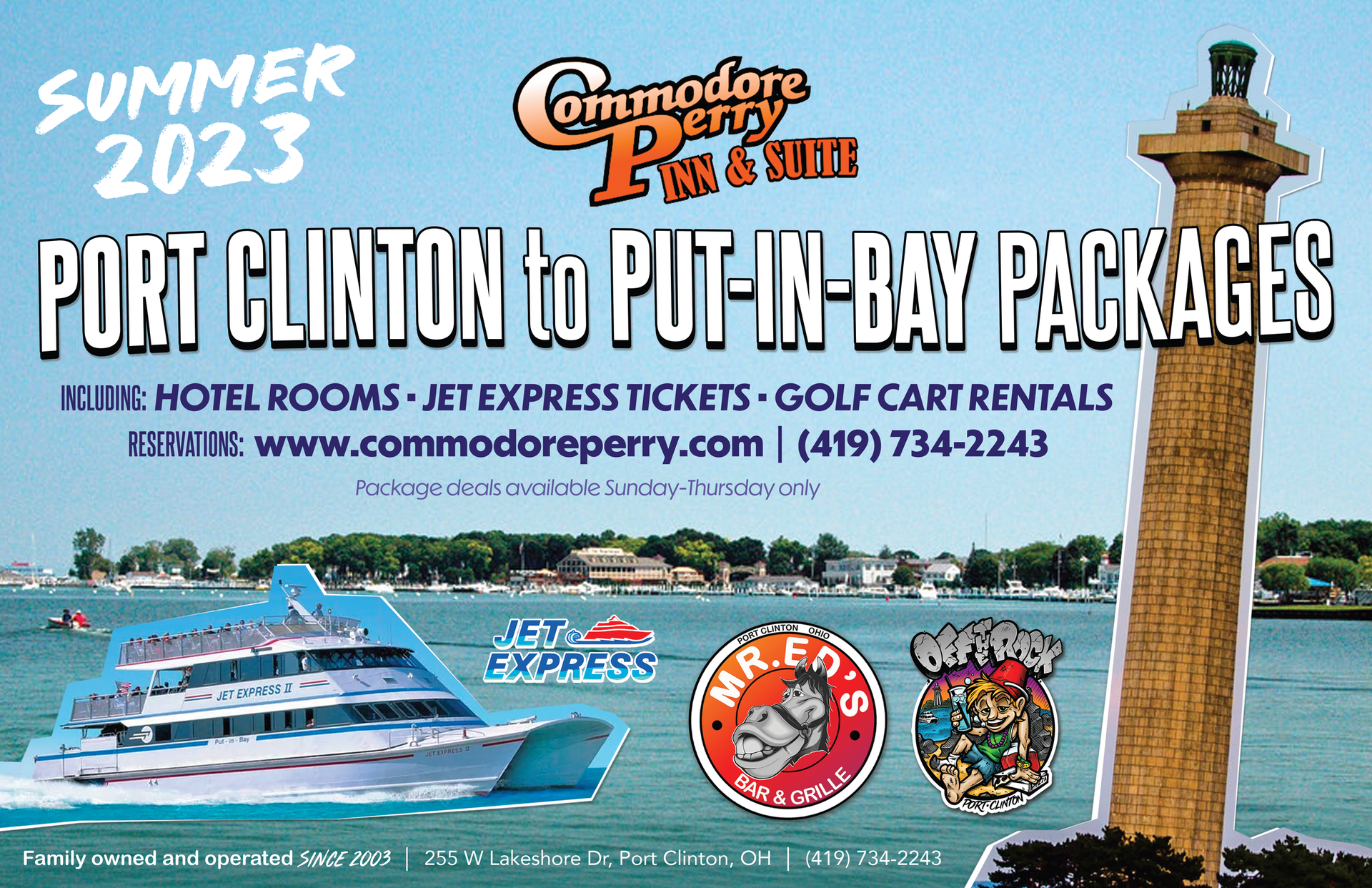 Port Clinton to Put-in-Bay Ohio, Packages from Commodore Perry