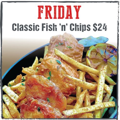 a poster for friday classic fish 'n ' chips $ 24