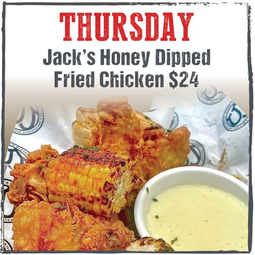 an advertisement for jack 's honey dipped fried chicken $24 on Thursday