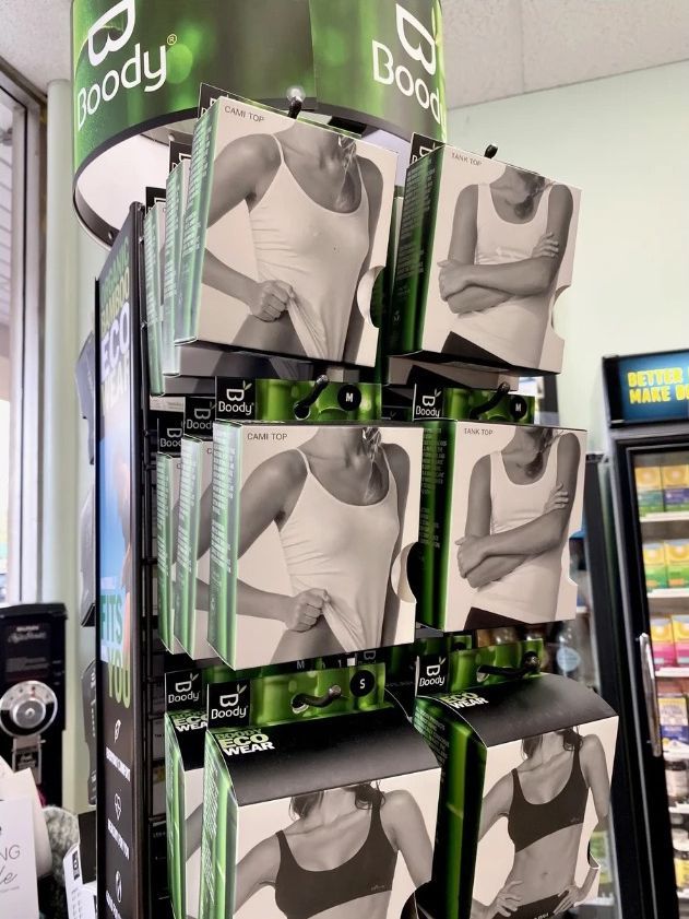 A Display of Women 's Body Tank Tops and Bras