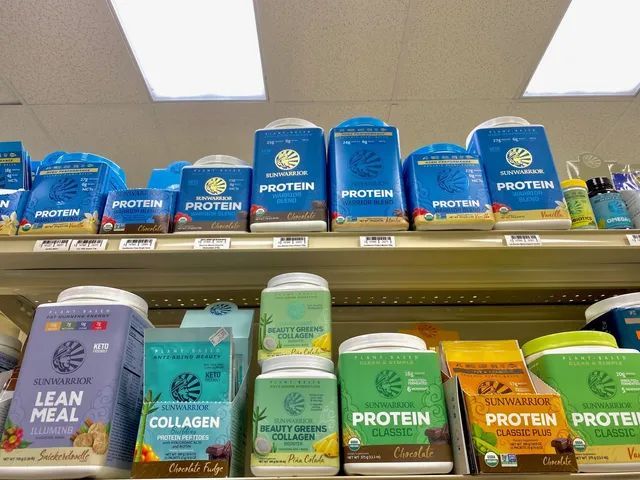 A Shelf Filled With a Variety of Protein Products
