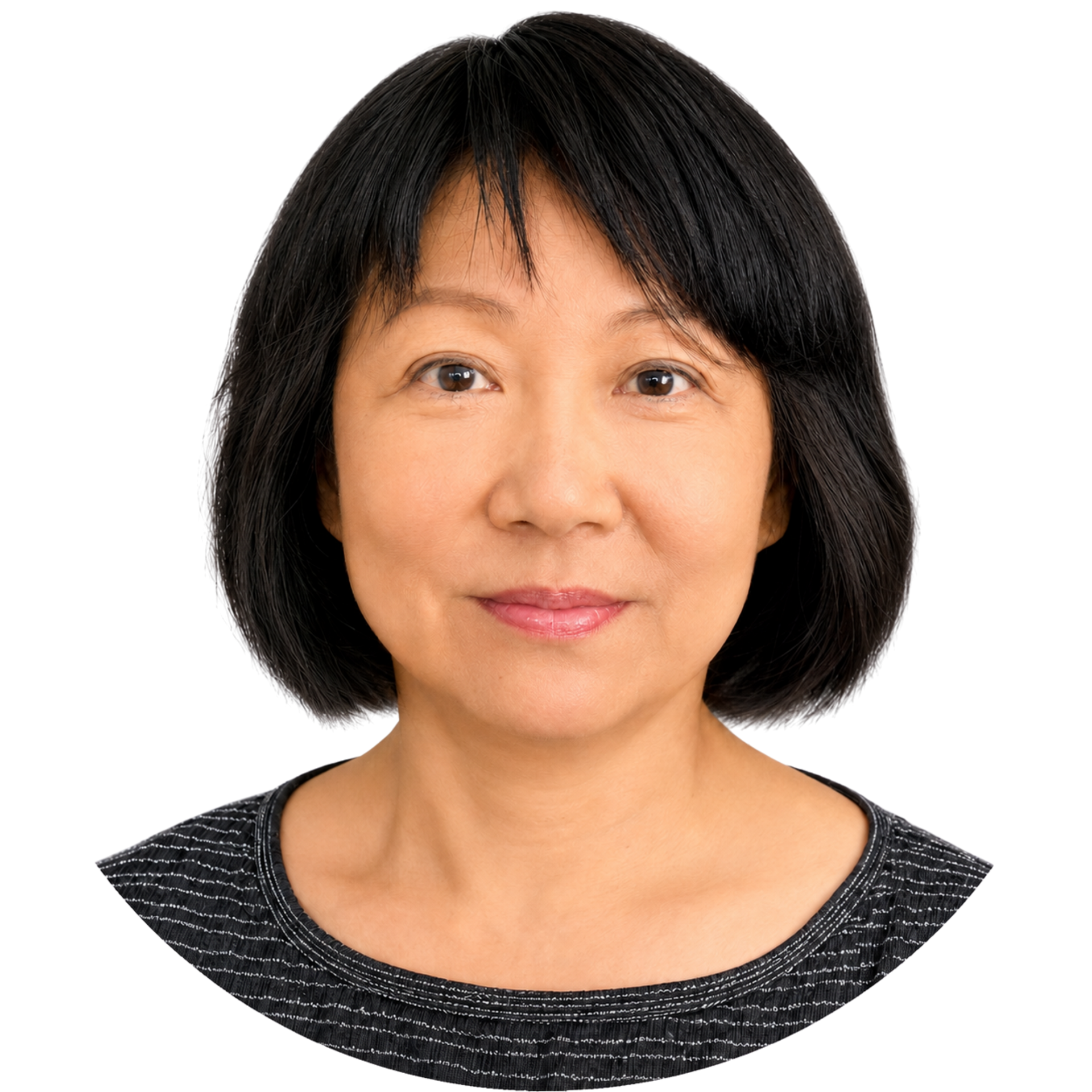 Headshot of a person with short black hair, neutral expression, on a white background.