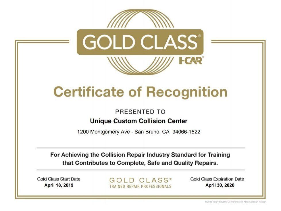 Gold Class Certificate of Recognition